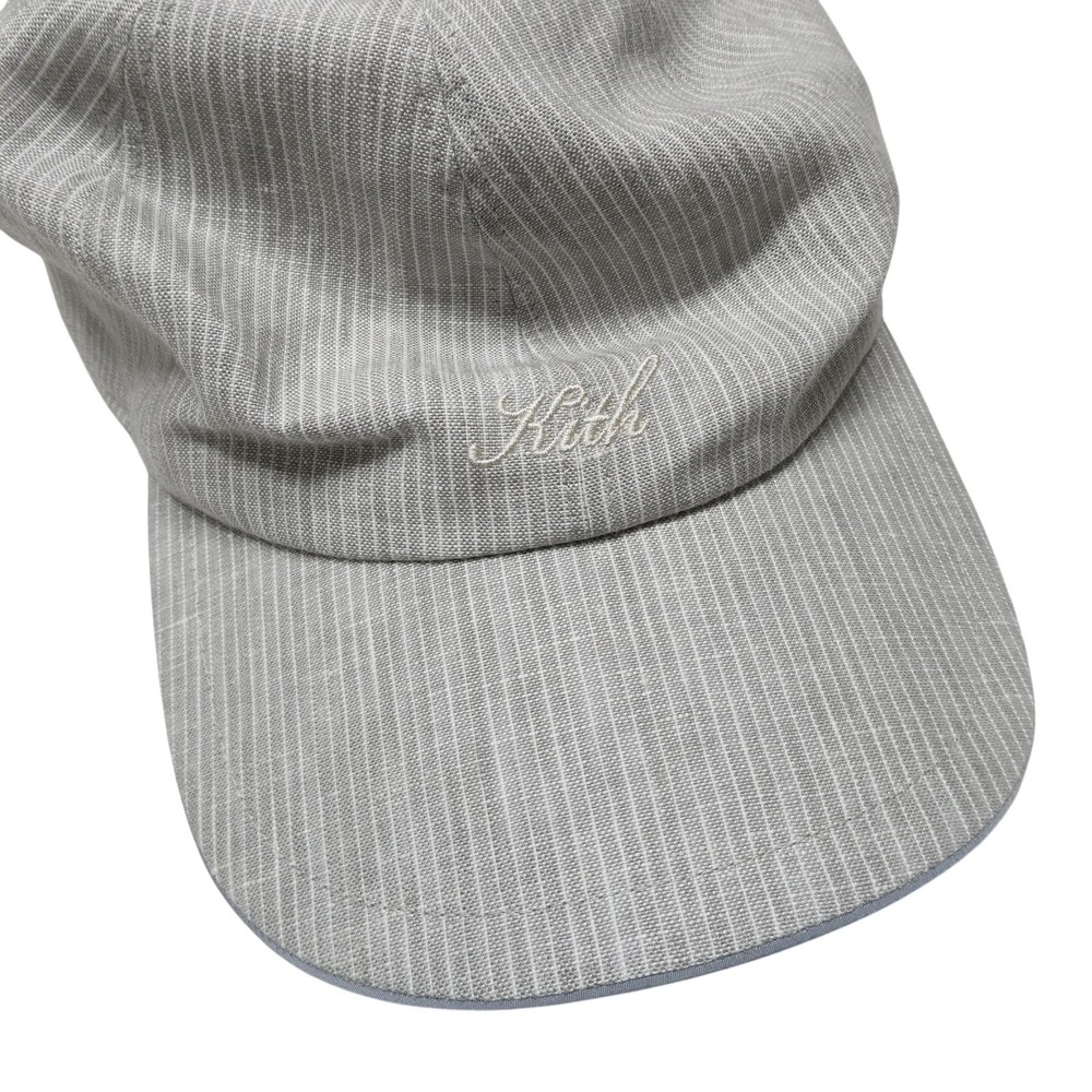 Kith Hat Cap Fitted Womens M Gray Striped Linen Lined Summer 24 Logo KHM050608